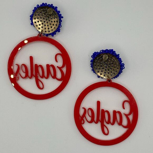 Eagles Cut Out Beaded Earrings Red Blue - Picture 3 of 4
